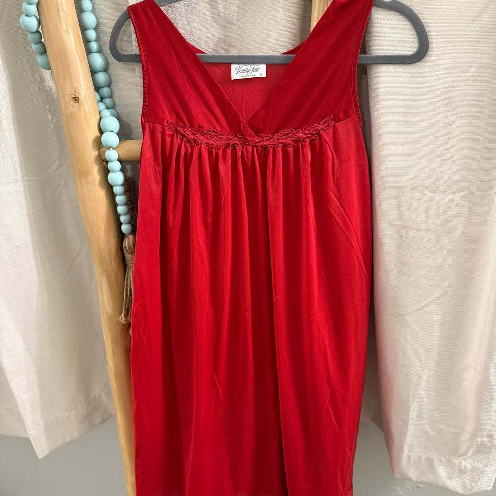 Vintage Vanity Fair Red Nylon Nightgown Silky Gown